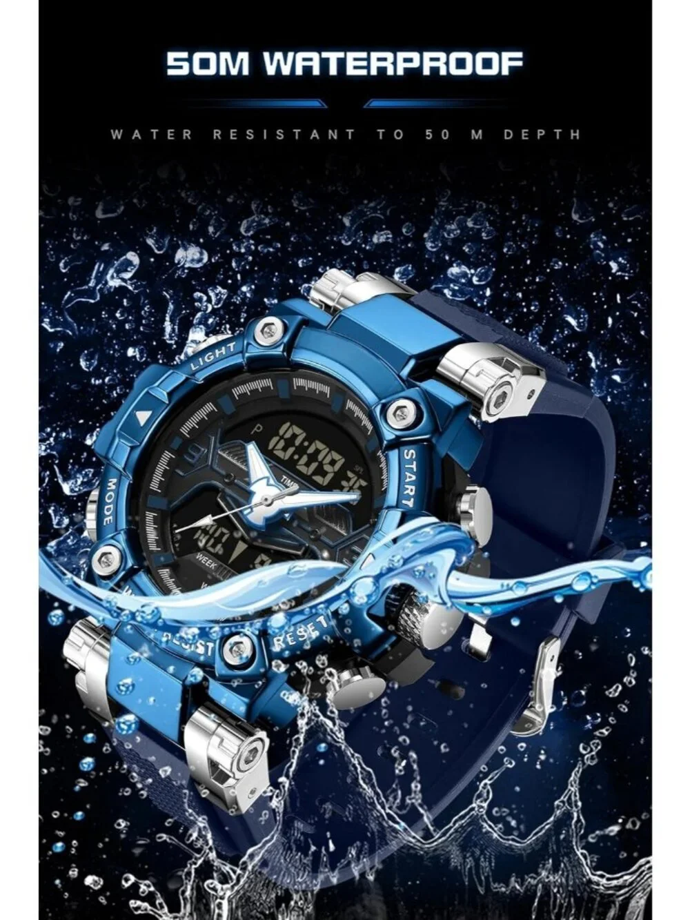 Men's Blue Analog Quartz Cool Designer Hombres Unique Electronics Duty Watch
